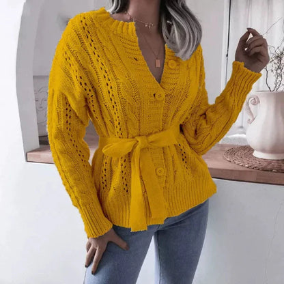 Damkofta – Ullmix – Kabelstickad – Knäppning Fram – Midjebälte – Avslappnad Passform