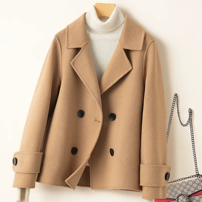 Damkappa – Skräddarsydd Passform – Ullmix – Dubbelknäppt – Knappar vid Ärmslut