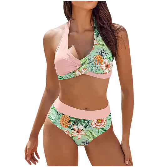 Dam Bikini Set – Push-Up Halterneck – Underdel med hög midja – Andningsbar Stretchpassform