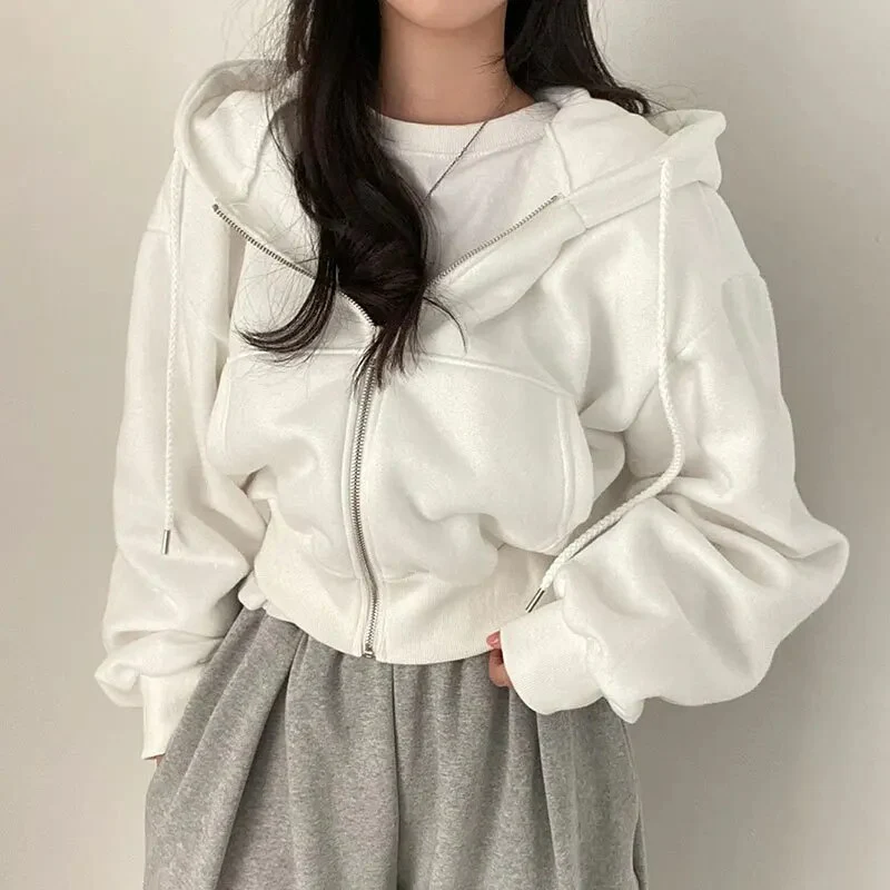Dam Hoodie – Oversized Passform – Mjuk Bomullskänsla – Dragkedja – Cropmodell