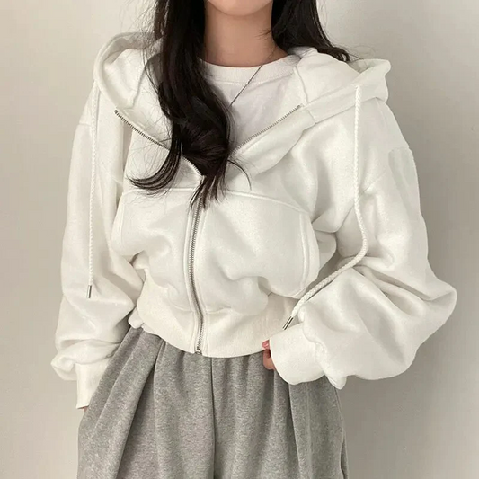 Dam Hoodie – Oversized Passform – Mjuk Bomullskänsla – Dragkedja – Cropmodell