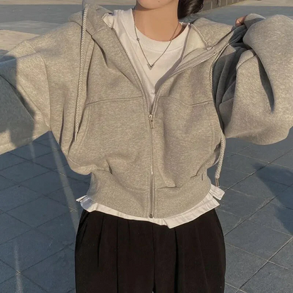 Dam Hoodie – Oversized Passform – Mjuk Bomullskänsla – Dragkedja – Cropmodell