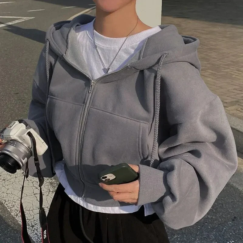 Dam Hoodie – Oversized Passform – Mjuk Bomullskänsla – Dragkedja – Cropmodell