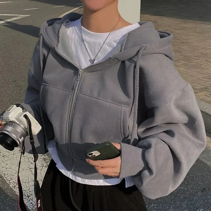 Dam Hoodie – Oversized Passform – Mjuk Bomullskänsla – Dragkedja – Cropmodell
