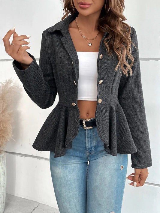 Dam kavaj – Slim Fit – Jacquard – Dubbelsknäppt – Peplum