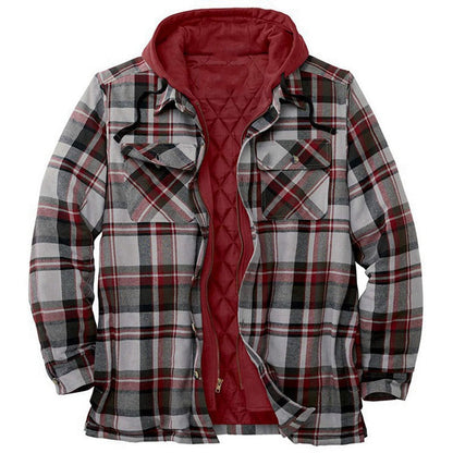 Herr Skjortjacka – Avslappnad Passform – Flanell – Quiltad Fodring – Huva – Dragkedja