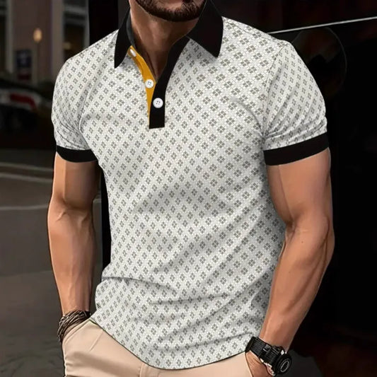 Herrpikétröja – Slim Fit – Bomull – 3D-mönster – Kort ärm