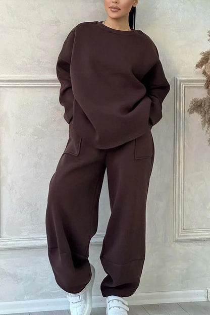 Dam Lounge Set – Oversize Passform – Bomullsblandning – Vidbyxa – Rund Halsringning