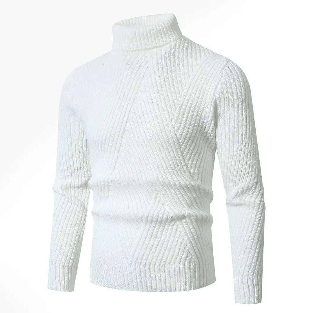Herrtröja Med Polokrage – Slim Fit – Ribbstickad Ull – Långärm Varm Design