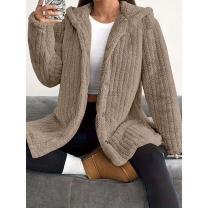 Damkappa – Oversized Passform – Huva – Ribbad Struktur – Knäppning – Mjuk Touch