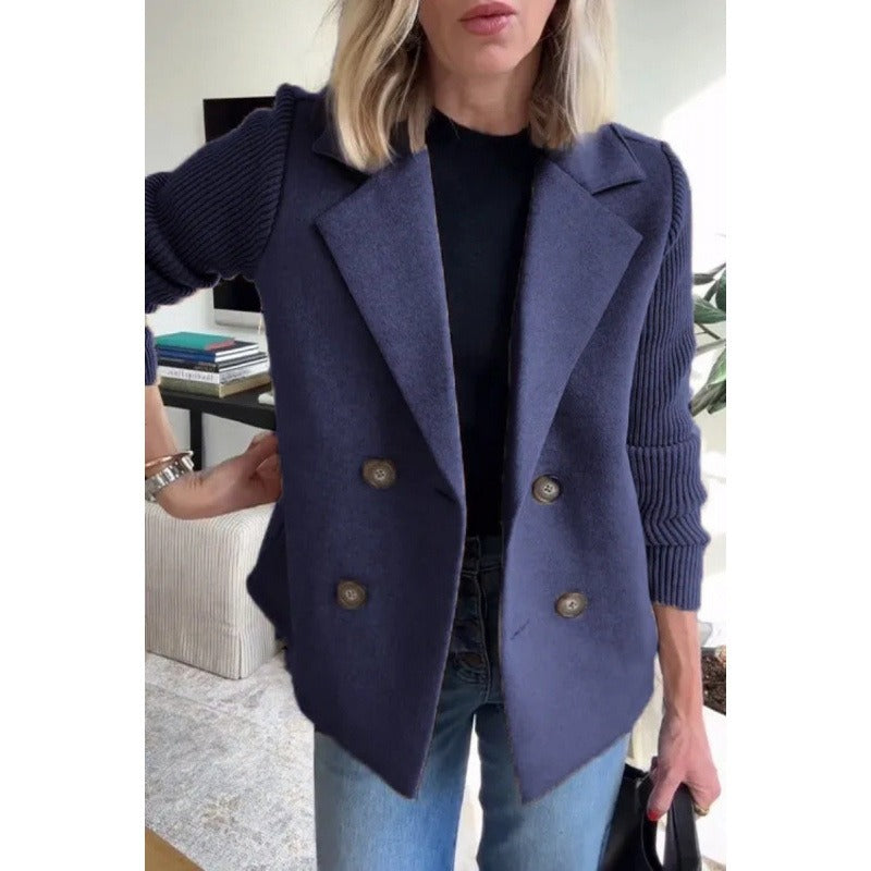 Damkappa – Ull – Skräddarsydd Passform – Dubbelt Knäppning – Ribbstickade Ärmar