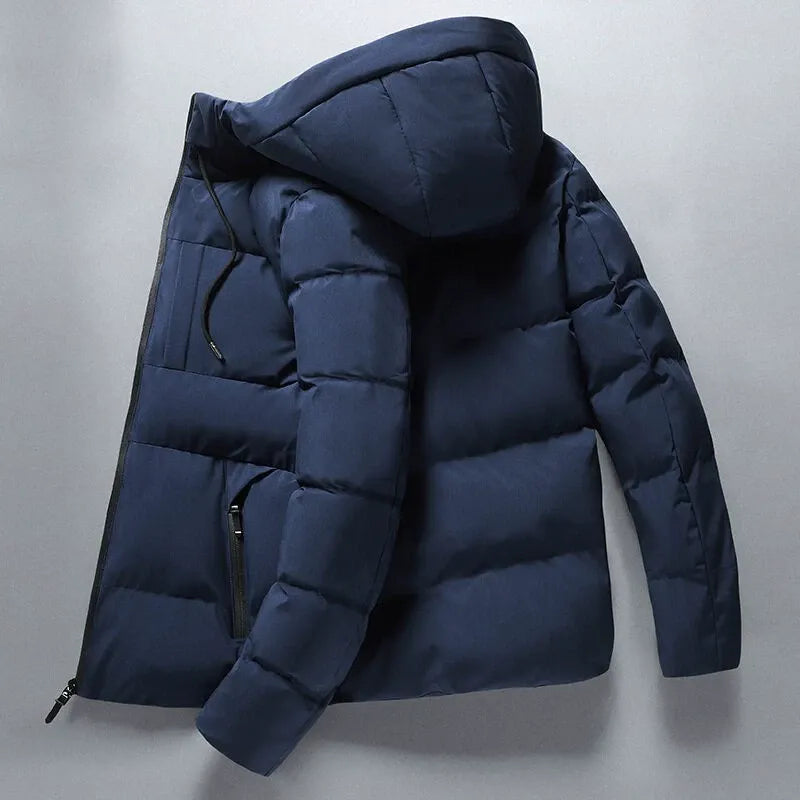 Herr Hooded Jacka – Slim Fit – Vadderad Quiltad – Fodrad med Bomull – Dragkedja