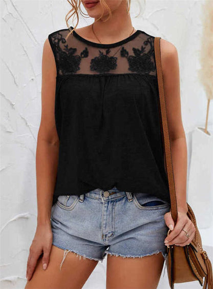 Damlinne – Lös passform – Bomull – Spetsdetaljer – Ärmlös – Vardagsstil