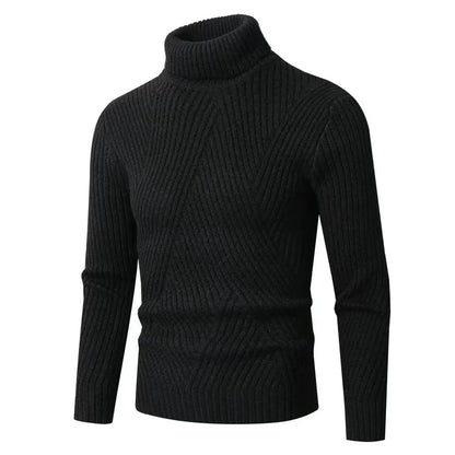 Herrtröja Med Polokrage – Slim Fit – Ribbstickad Ull – Långärm Varm Design
