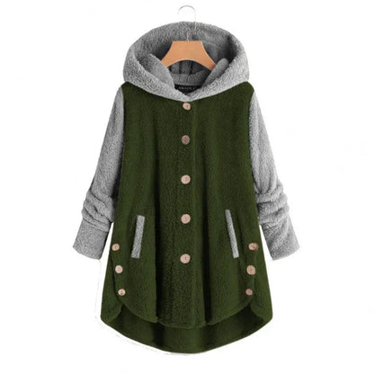 Dam Hooded Kappa – Oversized Passform – Fuzzy Fleece – Knäppning – Asymmetrisk Fåll