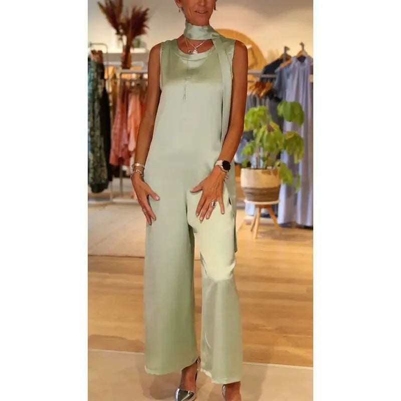 Damjumpsuit – Satinfinish – Avslappnad Passform – Ärmlös