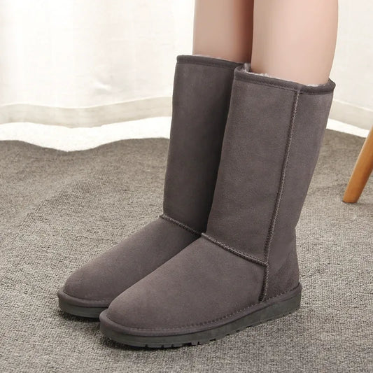 Damstövlar knähöga – Mockalook – Fuskpälsfoder – Platt sula avslappnad passform