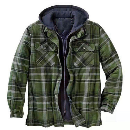 Herr Skjortjacka – Avslappnad Passform – Flanell – Quiltad Fodring – Huva – Dragkedja