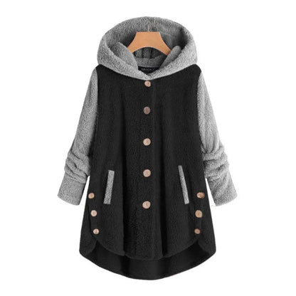 Dam Hooded Kappa – Oversized Passform – Fuzzy Fleece – Knäppning – Asymmetrisk Fåll