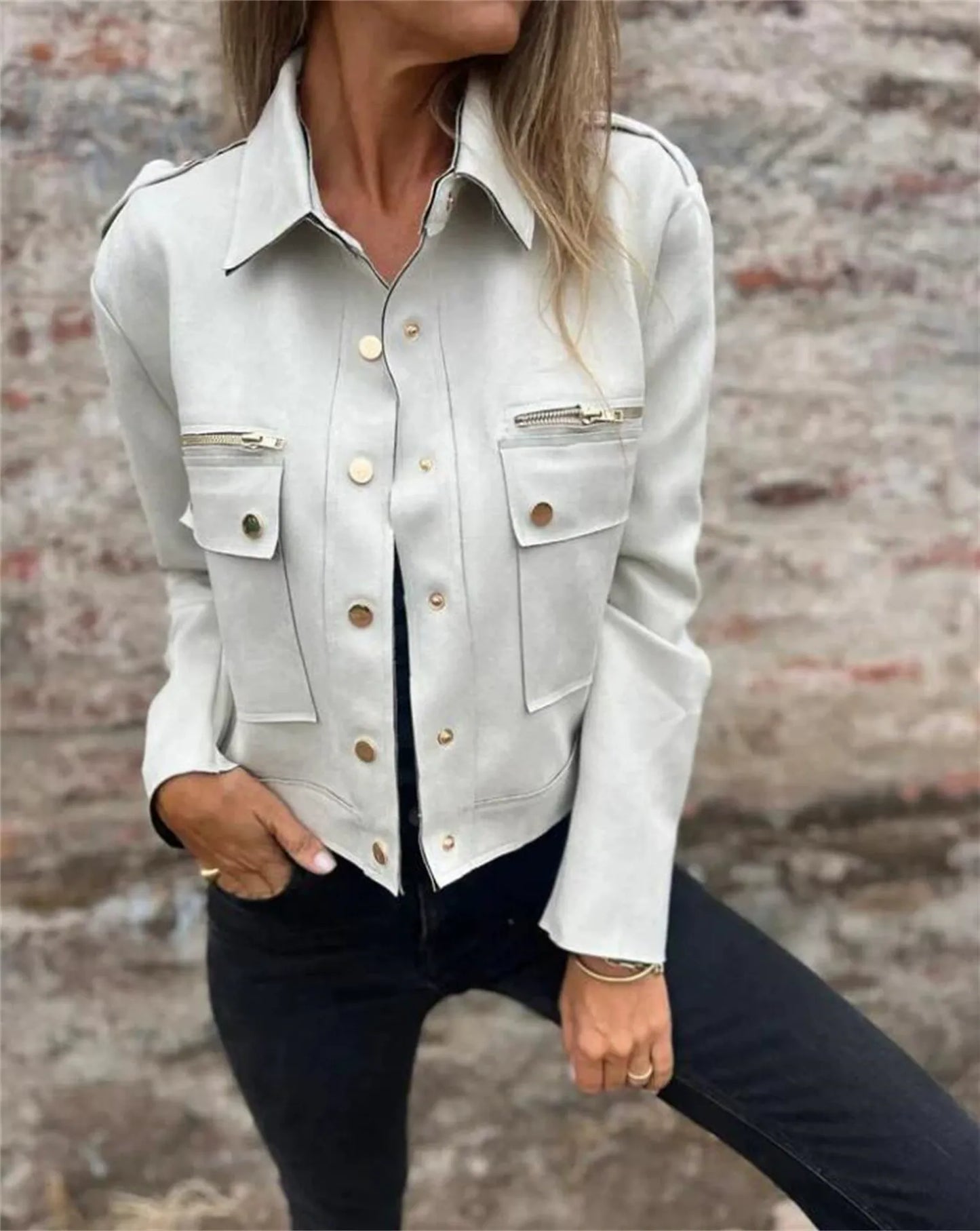 Dammockajacka – Klassisk krage – Dragkedja – Axelklaffar