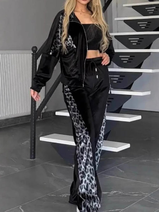 Dam Leisure Set – Silke – Avslappnad Passform – Djurmönster – Dragkedja