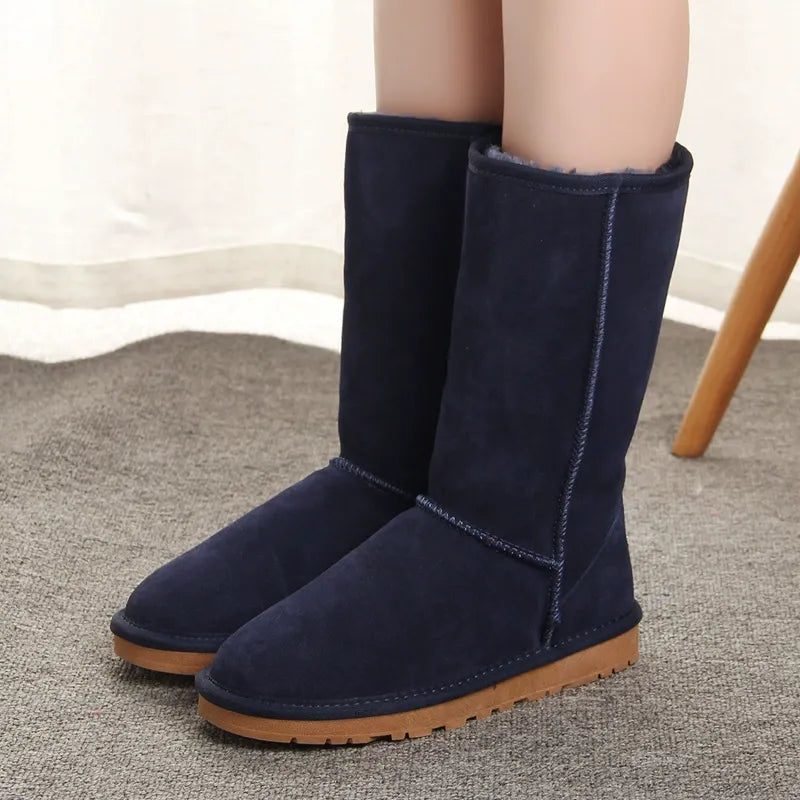 Damstövlar knähöga – Mockalook – Fuskpälsfoder – Platt sula avslappnad passform