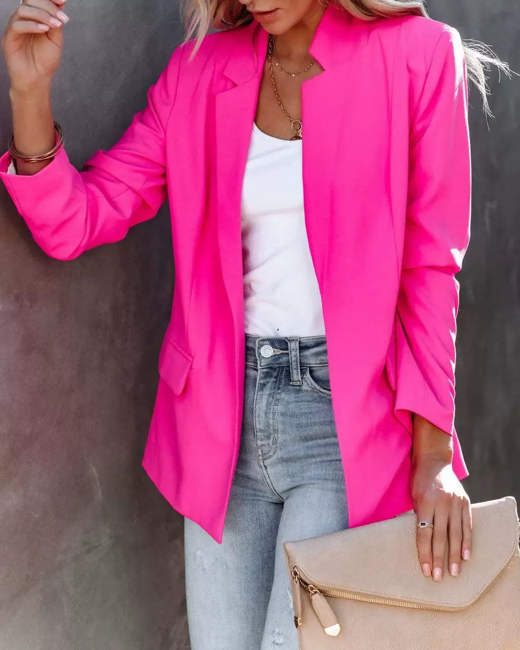 Damkavaj – Slim Fit – Hakslag – Enknäppt – Strukturerat Vävt Tyg