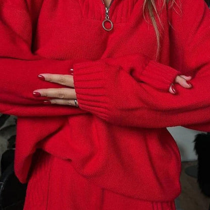Dam Quarter-Zip Tröja – Mjuk Stickad – Oversized Passform – Ribbade Detaljer