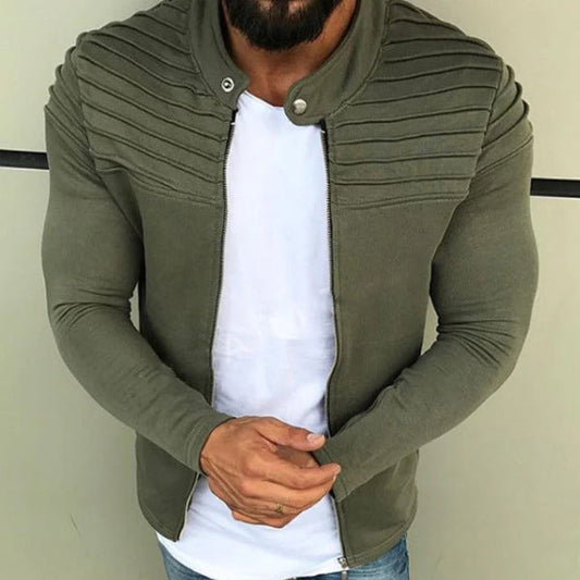 Herrjacka – Slim Fit – Bomullsblandning – Ribbad Axel – Hög Krage – Dragkedja