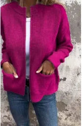 Damjacka – Lös Passform – Ribbstickad – Ståkrage – Dragkedja – Fickor