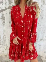 Damklänning – Utsvängd Passform – Spetsärmar – Volangkjol – Metalliska Detaljer