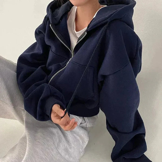 Dam Hoodie – Oversize Passform – Dragkedja – Fleecefodrad – Känguruficka – Vardagsbruk