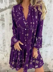 Damklänning – Utsvängd Passform – Spetsärmar – Volangkjol – Metalliska Detaljer