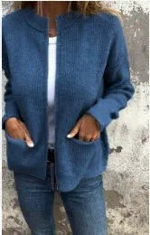 Damjacka – Lös Passform – Ribbstickad – Ståkrage – Dragkedja – Fickor