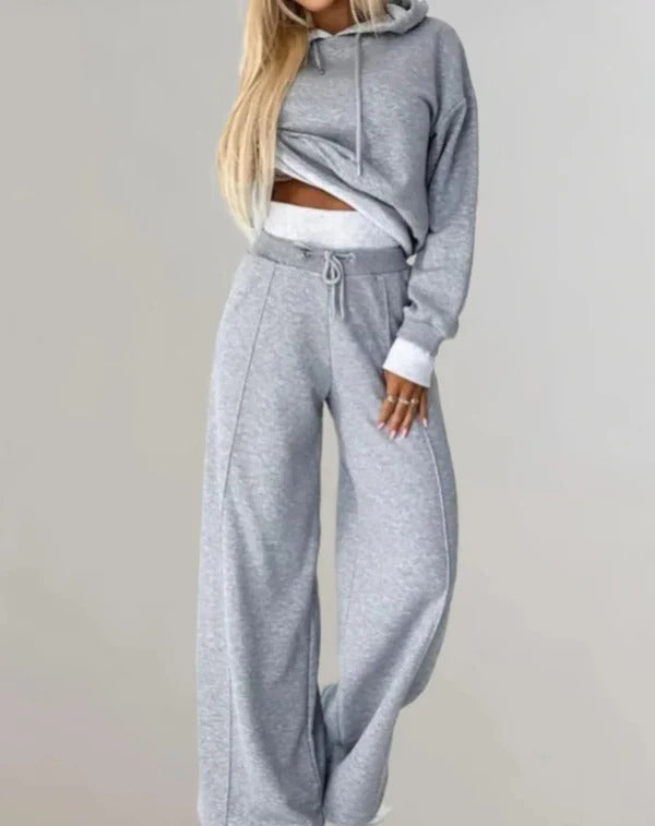 Damset med Cropped Hoodie – Avslappnad Passform – Vida Joggers – Justerbar Midja
