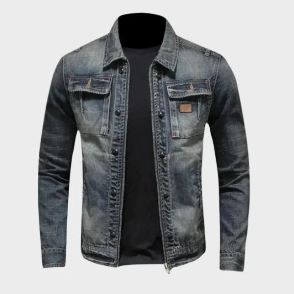 Herrjacka i Denim – Regular Fit – Knäppning Framtill – Bröstfickor – Ledig Stil