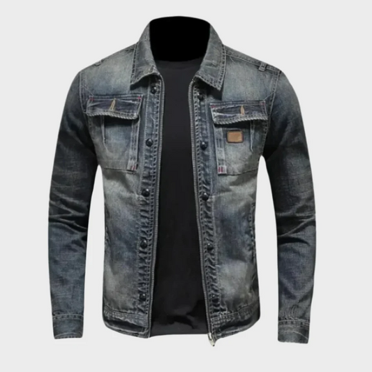 Herrjacka i Denim – Regular Fit – Knäppning Framtill – Bröstfickor – Ledig Stil