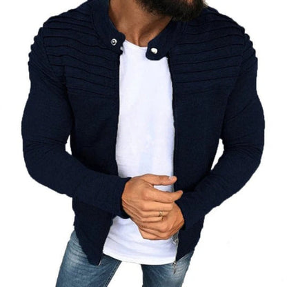 Herrjacka – Slim Fit – Bomullsblandning – Ribbad Axel – Hög Krage – Dragkedja