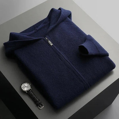 Herrhoodie – Ullblandning – Avslappnad Passform – Dragkedja – Ribbad Kant