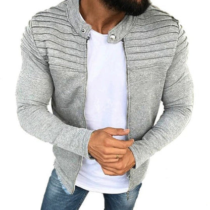 Herrjacka – Slim Fit – Bomullsblandning – Ribbad Axel – Hög Krage – Dragkedja