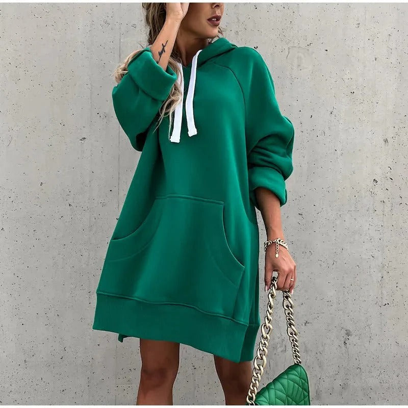 Dam Hoodieklänning – Oversize Passform – Bomullsblandning – Känguruficka – Sidslits
