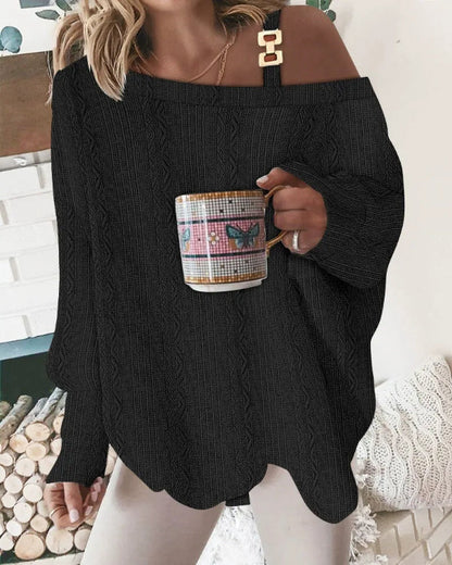 Damtröja med V-Ringning – Oversize Passform – Mjuk Textur – Pärldetaljer