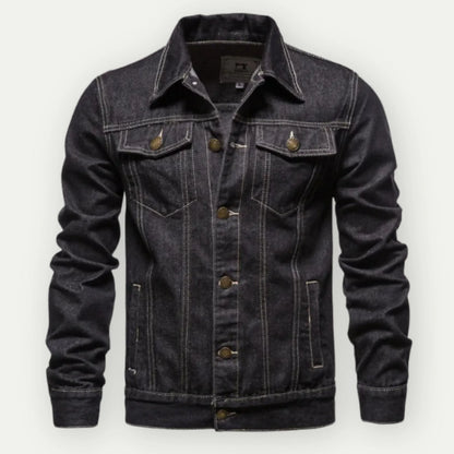 Herr Truckerjacka – Denim – Skräddarsydd Passform – Knäppning – Fickor fram & sida