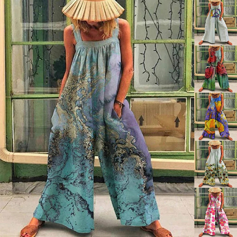 Damoverall – Vida Ben – Ärmlös Avslappnad Passform – Andningsbart Bomullstyg – Konstnärligt Mönster