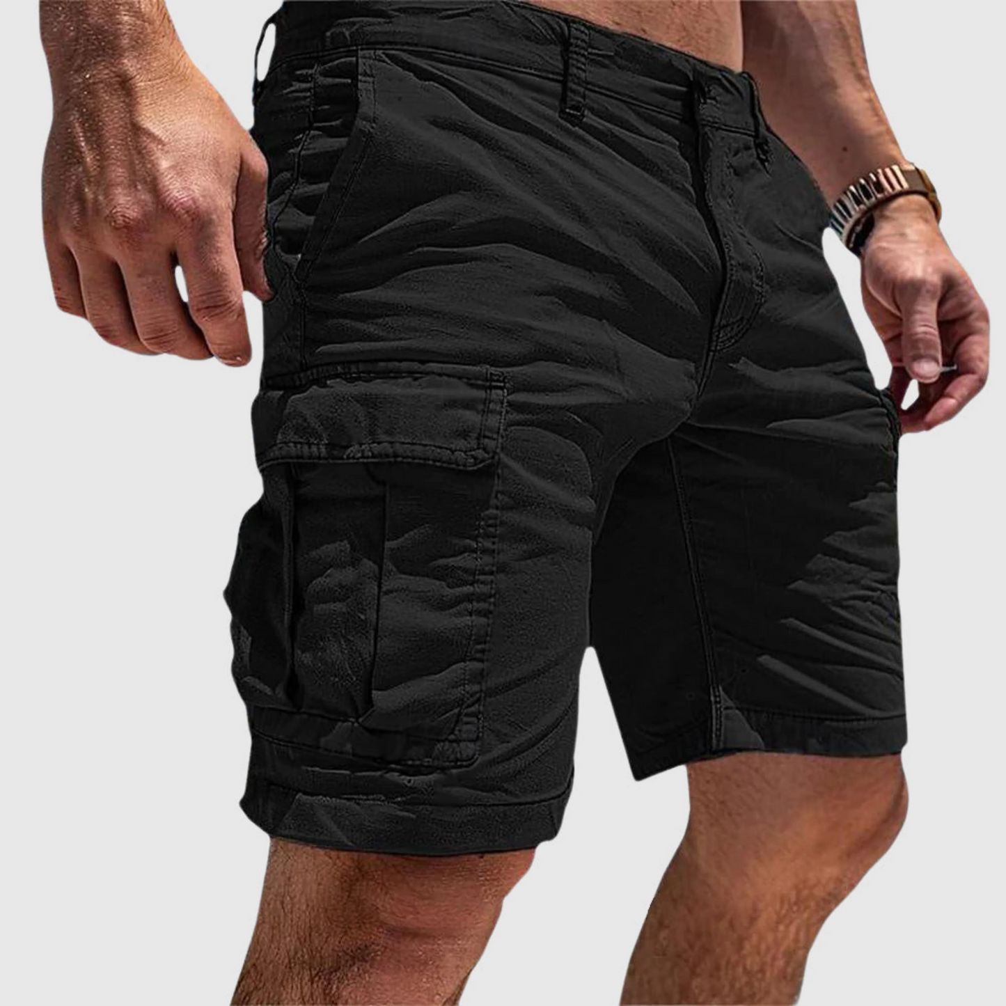 Herr cargoshorts – avslappnad passform – bomull – sidfickor – knälång casual stil