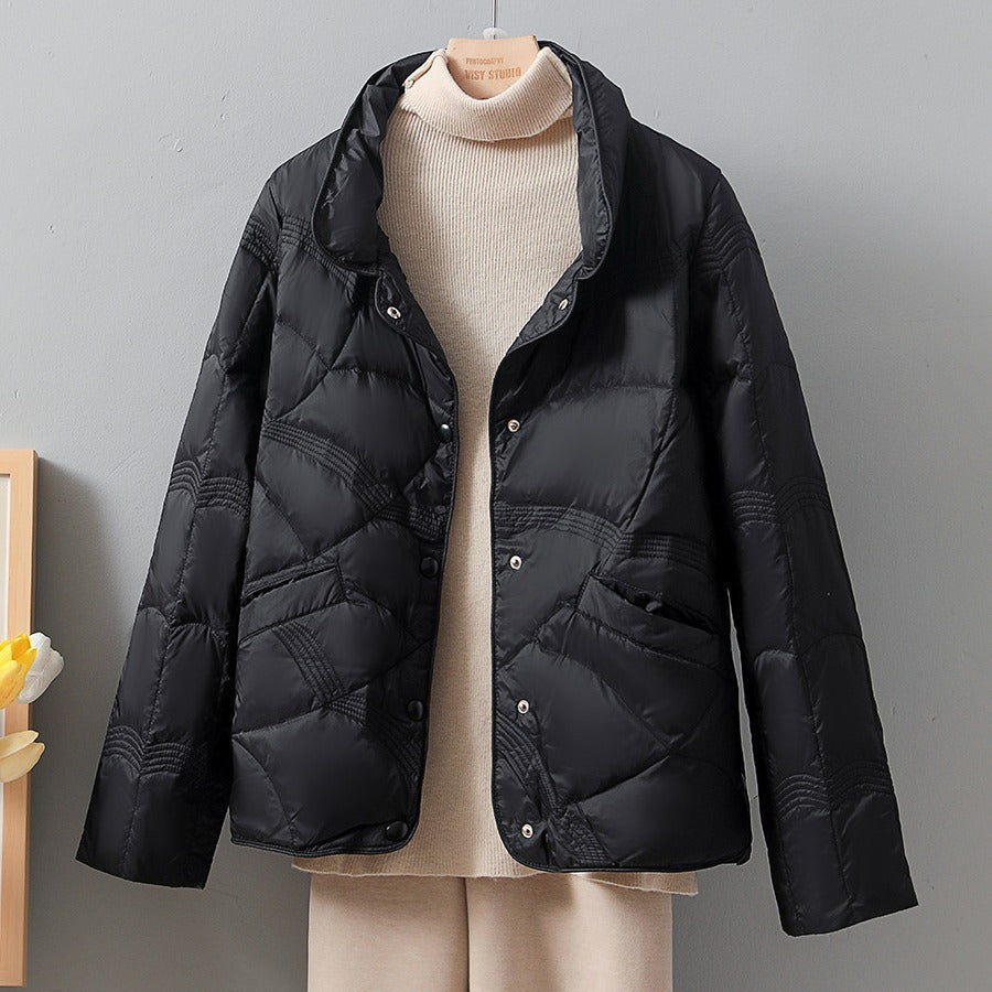 DamJacka – Dunfodrad – Quiltad – Normal passform – Ståkrage – Tryckknappar