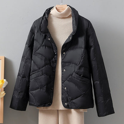 DamJacka – Dunfodrad – Quiltad – Normal passform – Ståkrage – Tryckknappar