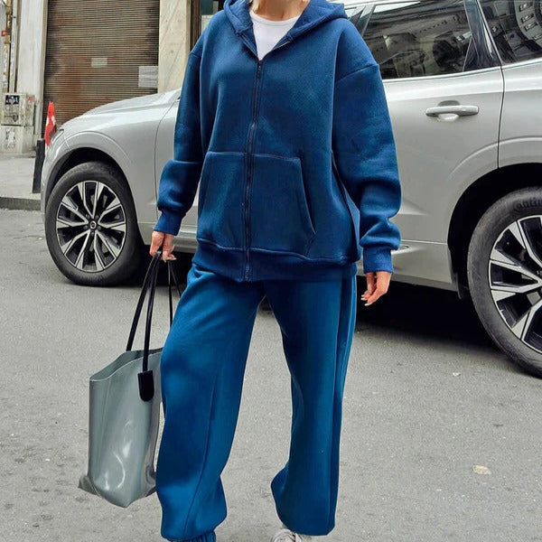 Dam Hoodie-set – Oversize Passform – Mjuk Bomull – Dragkedja och Huva – Loungekläder