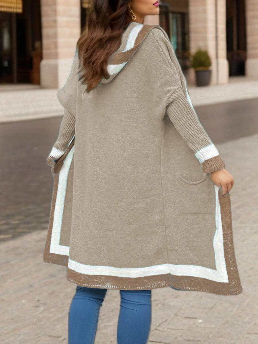 Damkofta – Lång – Oversized Passform – Med Huva – Mysig Stickning – Ribbade Muddar