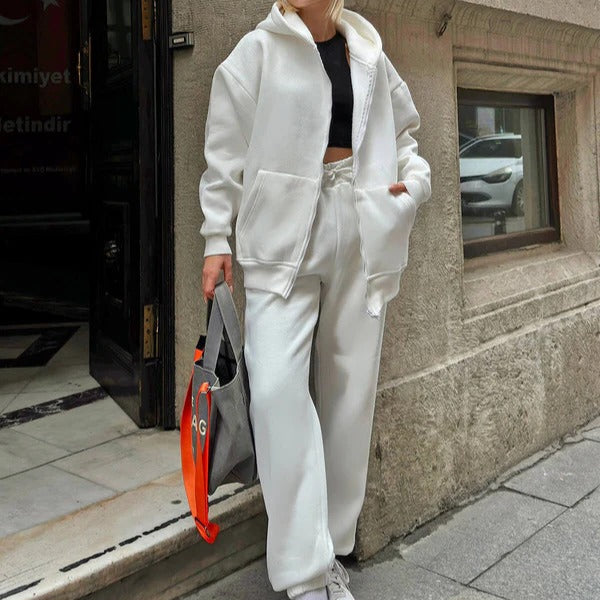 Dam Hoodie-set – Oversize Passform – Mjuk Bomull – Dragkedja och Huva – Loungekläder